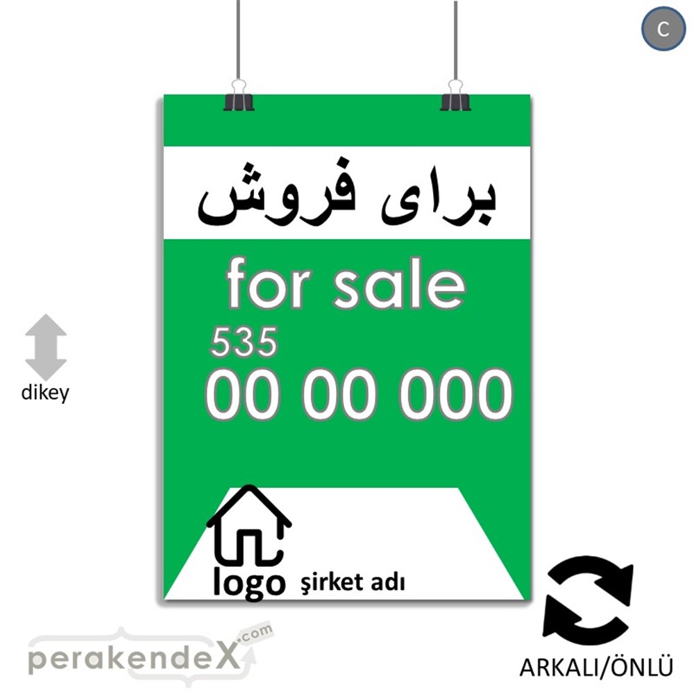İranca Farça Satılık Yazısı 003 SERT PLASTİK POSTER,  AFİŞ -dikdörtgen,çift yön baskısert plastik poster,  afiş