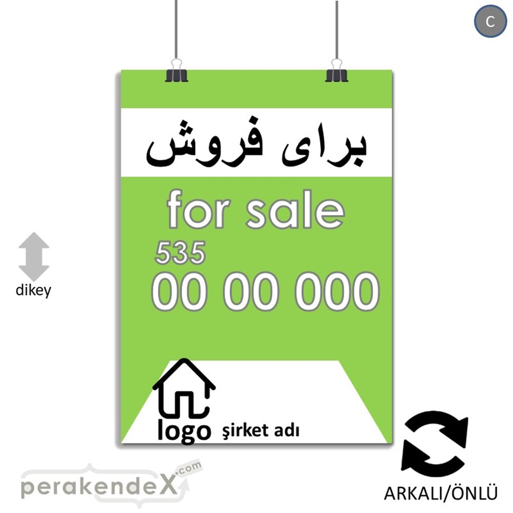 İranca Farça Satılık Yazısı 003 SERT PLASTİK POSTER,  AFİŞ -dikdörtgen,çift yön baskısert plastik poster,  afiş