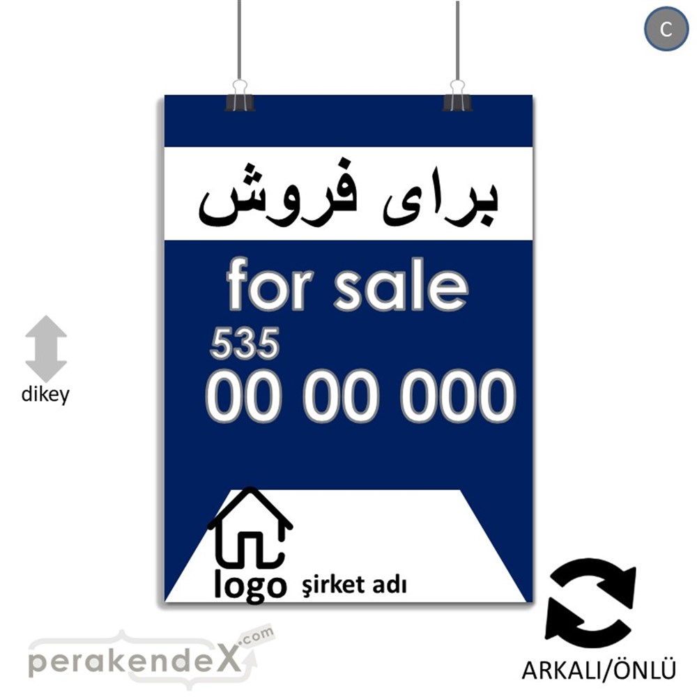 İranca Farça Satılık Yazısı 003 SERT PLASTİK POSTER,  AFİŞ -dikdörtgen,çift yön baskısert plastik poster,  afiş