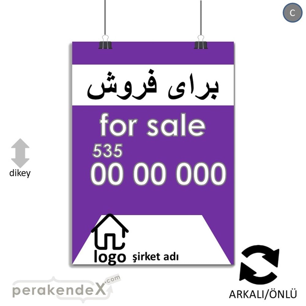 İranca Farça Satılık Yazısı 003 SERT PLASTİK POSTER,  AFİŞ -dikdörtgen,çift yön baskısert plastik poster,  afiş