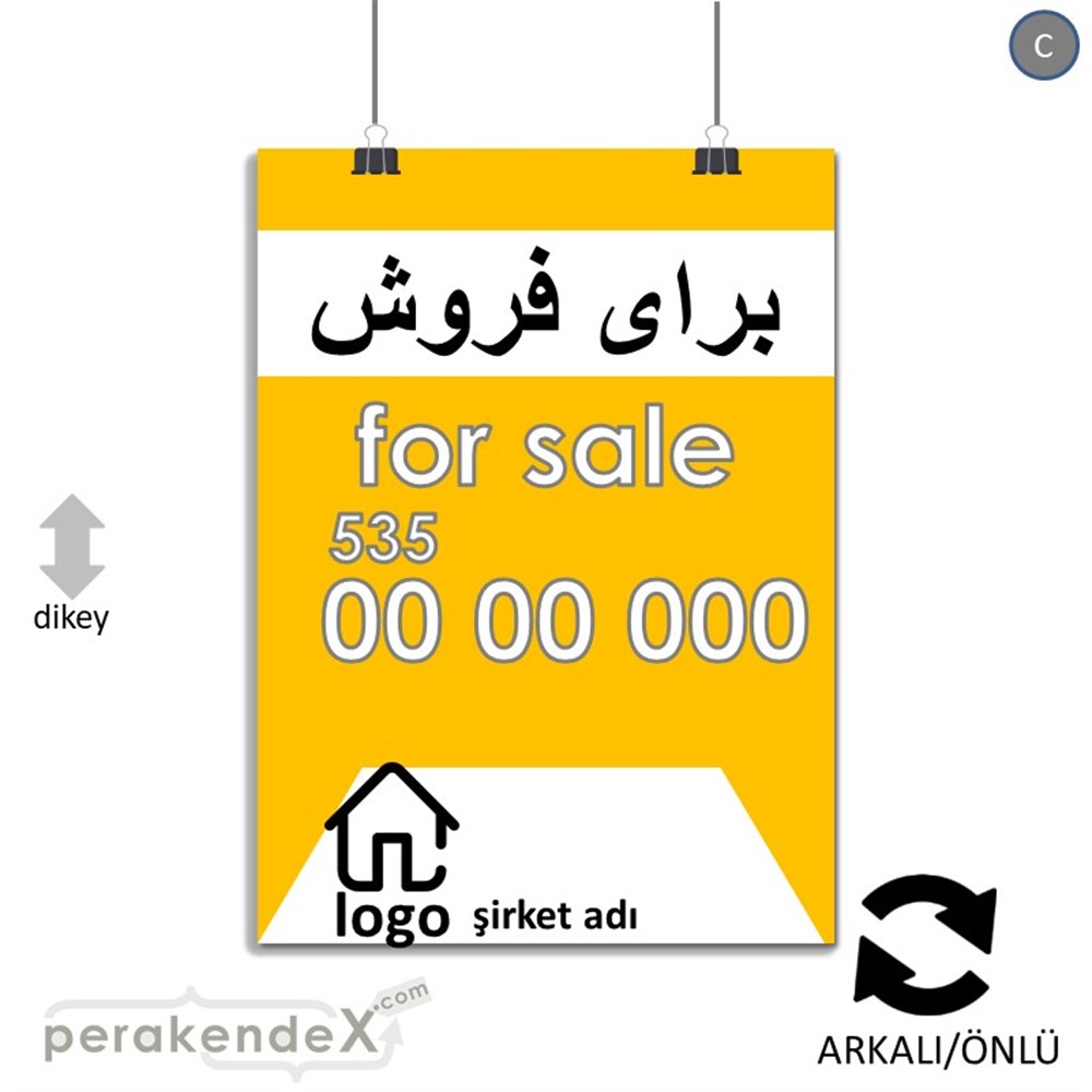 İranca Farça Satılık Yazısı 003 SERT PLASTİK POSTER,  AFİŞ -dikdörtgen,çift yön baskısert plastik poster,  afiş