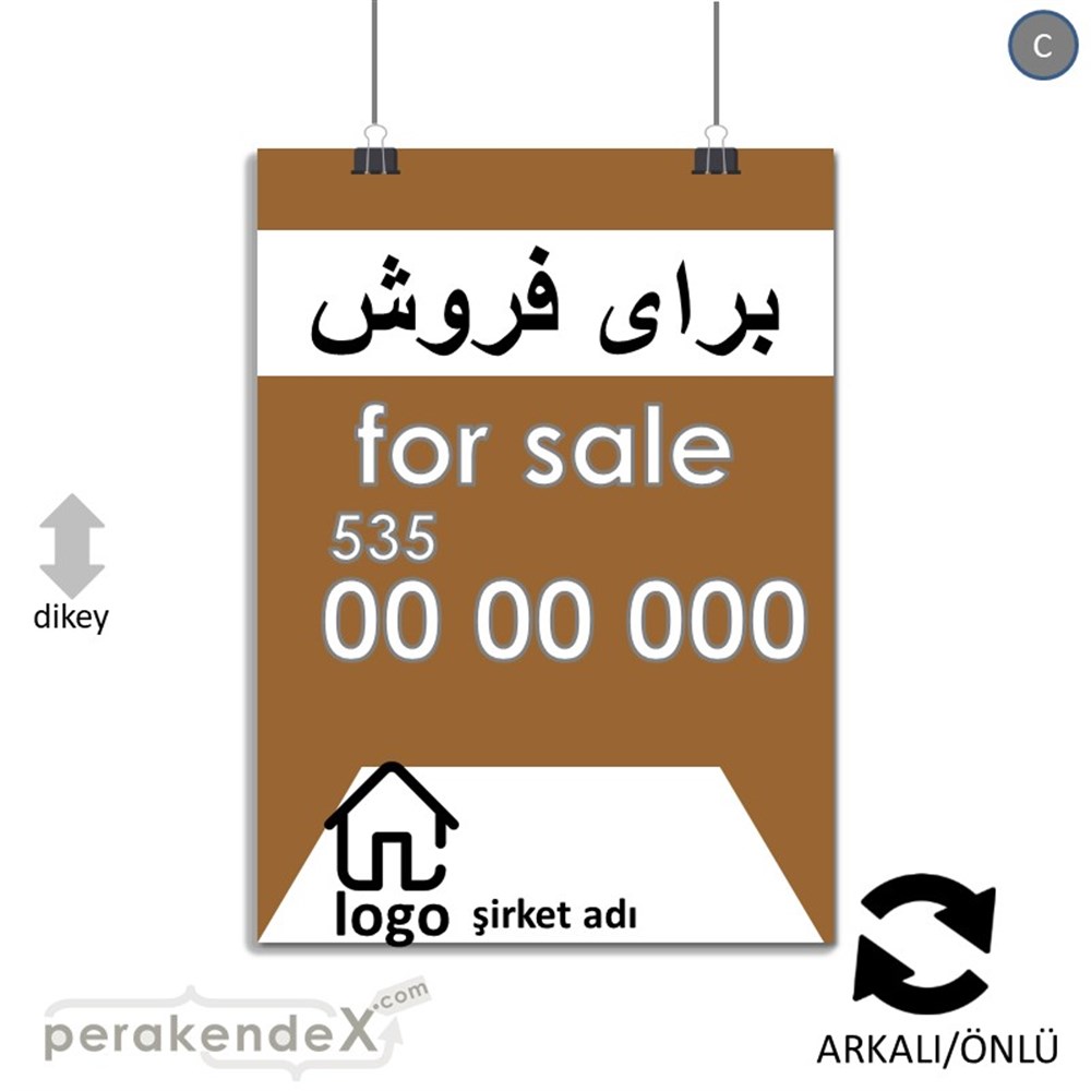 İranca Farça Satılık Yazısı 003 SERT PLASTİK POSTER,  AFİŞ -dikdörtgen,çift yön baskısert plastik poster,  afiş