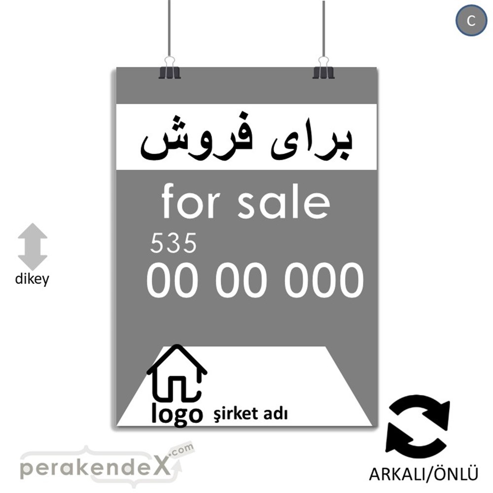 İranca Farça Satılık Yazısı 003 SERT PLASTİK POSTER,  AFİŞ -dikdörtgen,çift yön baskısert plastik poster,  afiş