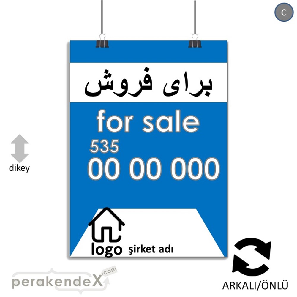 İranca Farça Satılık Yazısı 003 SERT PLASTİK POSTER,  AFİŞ -dikdörtgen,çift yön baskısert plastik poster,  afiş