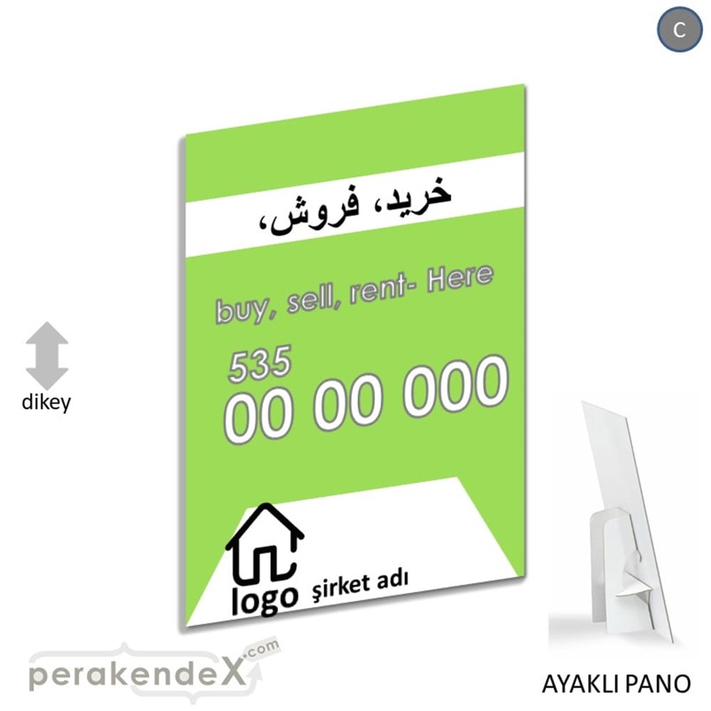 İranca Farsça Al & Sat & Kirala Yazısı 004 KARTON AYAKLI POSTER,  PANO -dikdörtgen,tek yön baskıkarton ayaklı poster,  pano