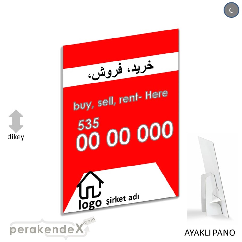 İranca Farsça Al & Sat & Kirala Yazısı 004 KARTON AYAKLI POSTER,  PANO -dikdörtgen,tek yön baskıkarton ayaklı poster,  pano