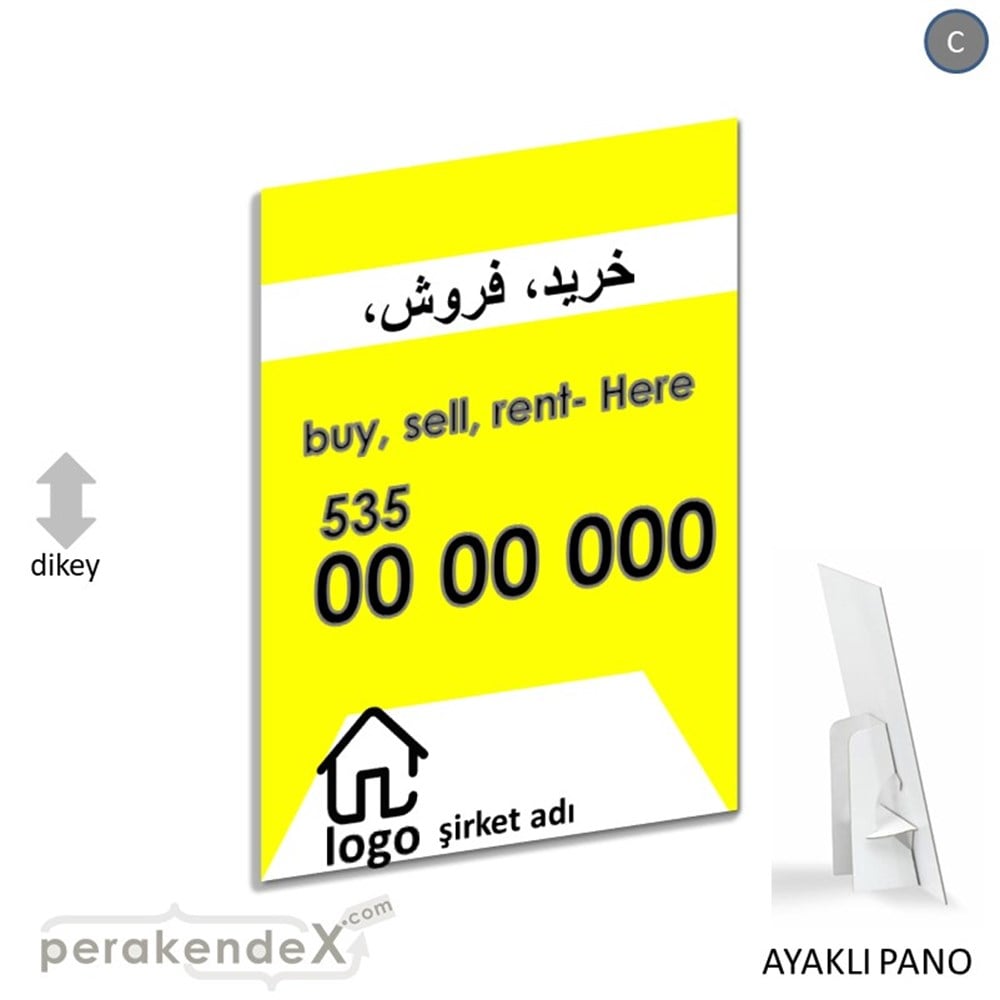 İranca Farsça Al & Sat & Kirala Yazısı 004 KARTON AYAKLI POSTER,  PANO -dikdörtgen,tek yön baskıkarton ayaklı poster,  pano