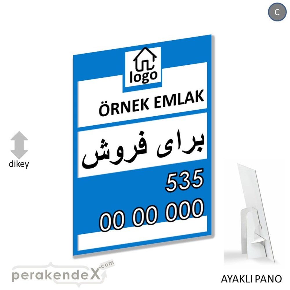 İran'Ca -Farsça Satılık Yazısı 001 KARTON AYAKLI POSTER,  PANO -dikdörtgen,tek yön baskıkarton ayaklı poster,  pano