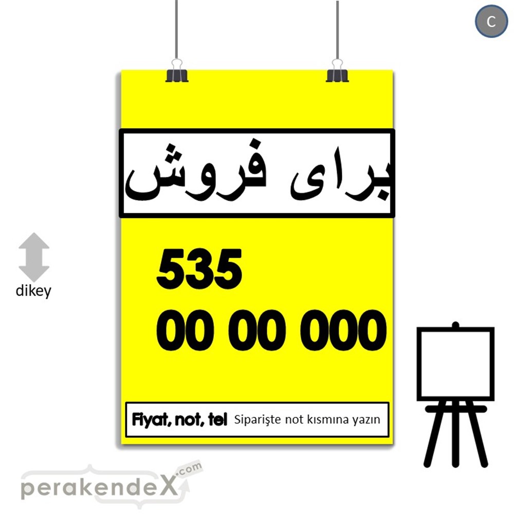 İranca Farsça Satılık Yazısı 005 SERT PLASTİK POSTER,  AFİŞ -dikdörtgen,tek yön baskısert plastik poster,  afiş