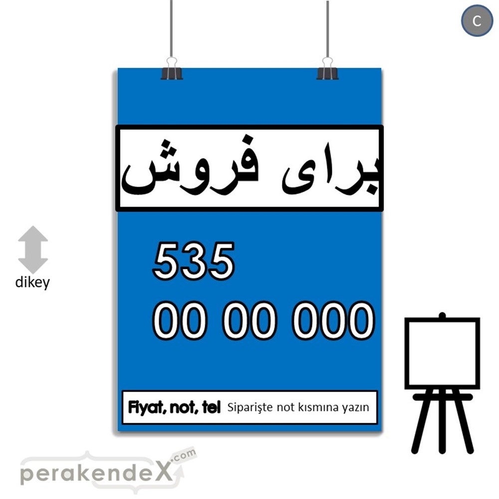 İranca Farsça Satılık Yazısı 005 SERT PLASTİK POSTER,  AFİŞ -dikdörtgen,tek yön baskısert plastik poster,  afiş