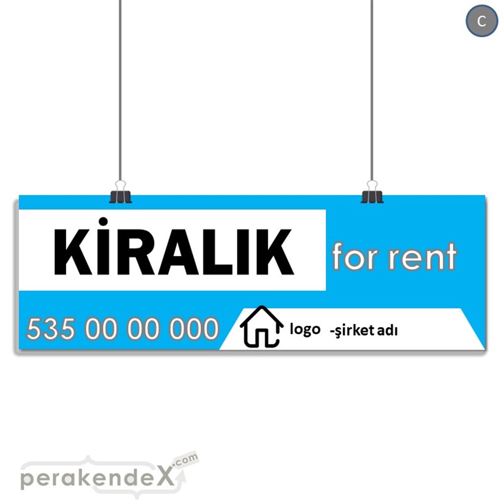 Kiralık Yazısı 003 SERT PLASTİK POSTER,  AFİŞ (BANNER) -dikdörtgen,tek yön baskısert plastik poster,  afiş