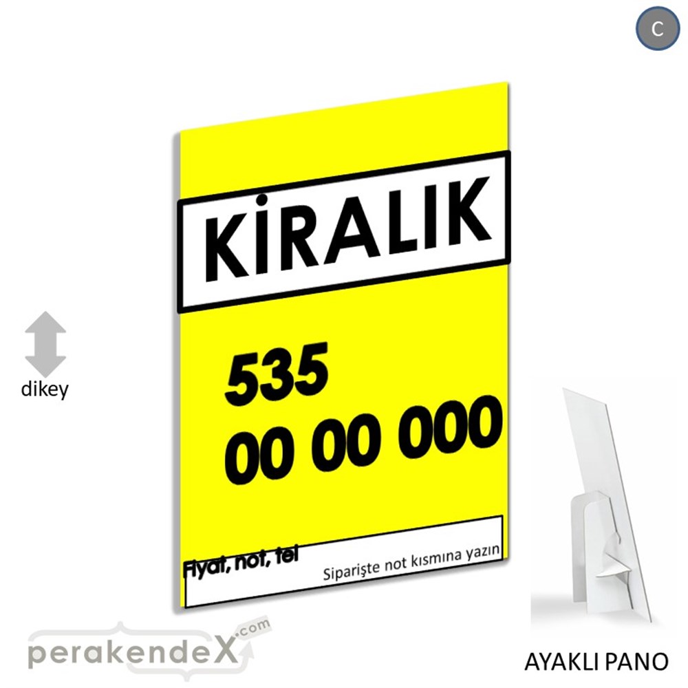 Kiralık Yazısı 005 KARTON AYAKLI POSTER,  PANO -dikdörtgen,tek yön baskıkarton ayaklı poster,  pano