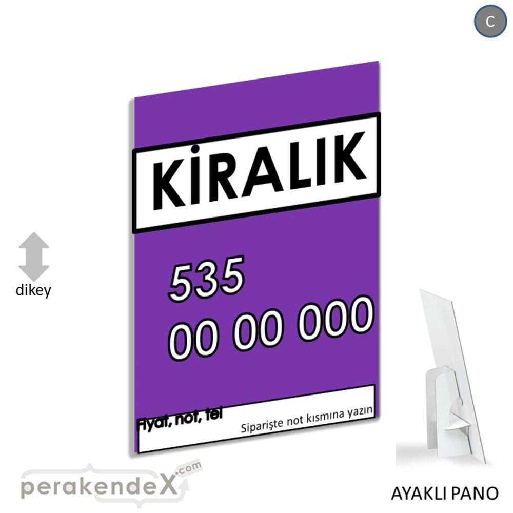 Kiralık Yazısı 005 KARTON AYAKLI POSTER,  PANO -dikdörtgen,tek yön baskıkarton ayaklı poster,  pano