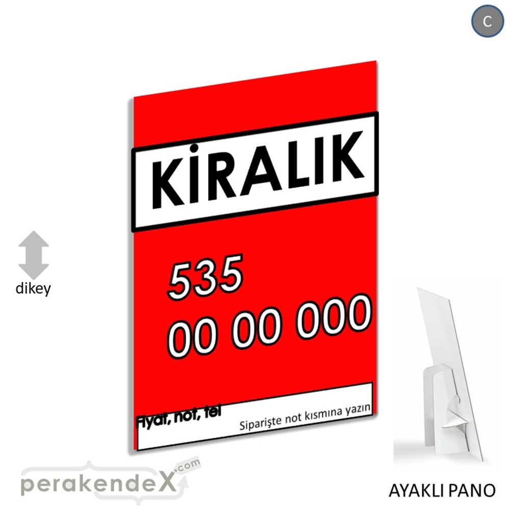 Kiralık Yazısı 005 KARTON AYAKLI POSTER,  PANO -dikdörtgen,tek yön baskıkarton ayaklı poster,  pano