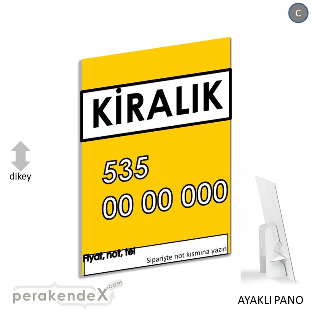 Kiralık Yazısı 005 KARTON AYAKLI POSTER,  PANO -dikdörtgen,tek yön baskıkarton ayaklı poster,  pano