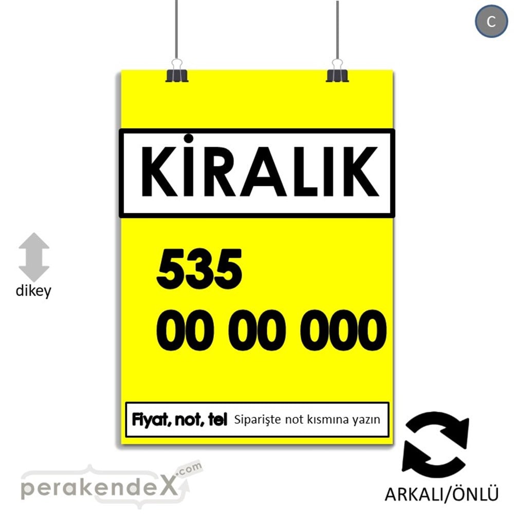 Kiralık Yazısı 005 SERT PLASTİK POSTER,  AFİŞ -dikdörtgen,çift yön baskısert plastik poster,  afiş