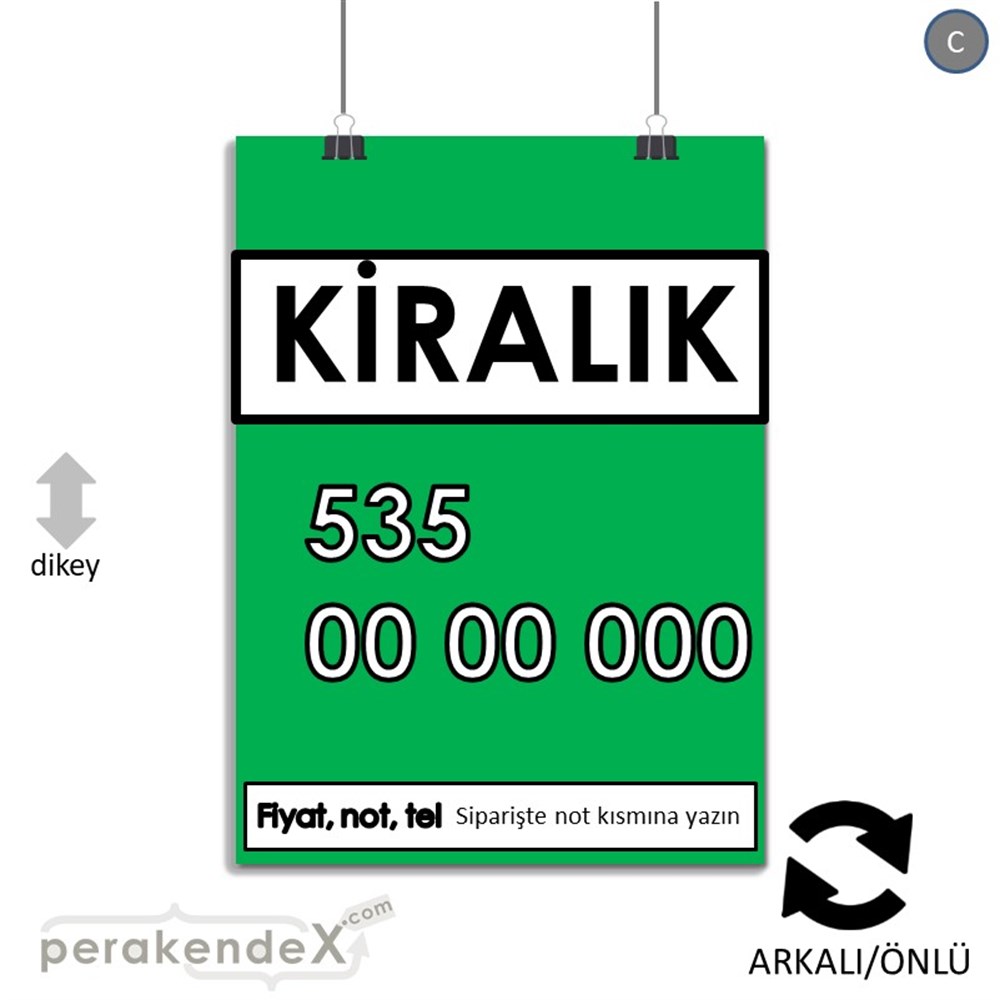 Kiralık Yazısı 005 SERT PLASTİK POSTER,  AFİŞ -dikdörtgen,çift yön baskısert plastik poster,  afiş