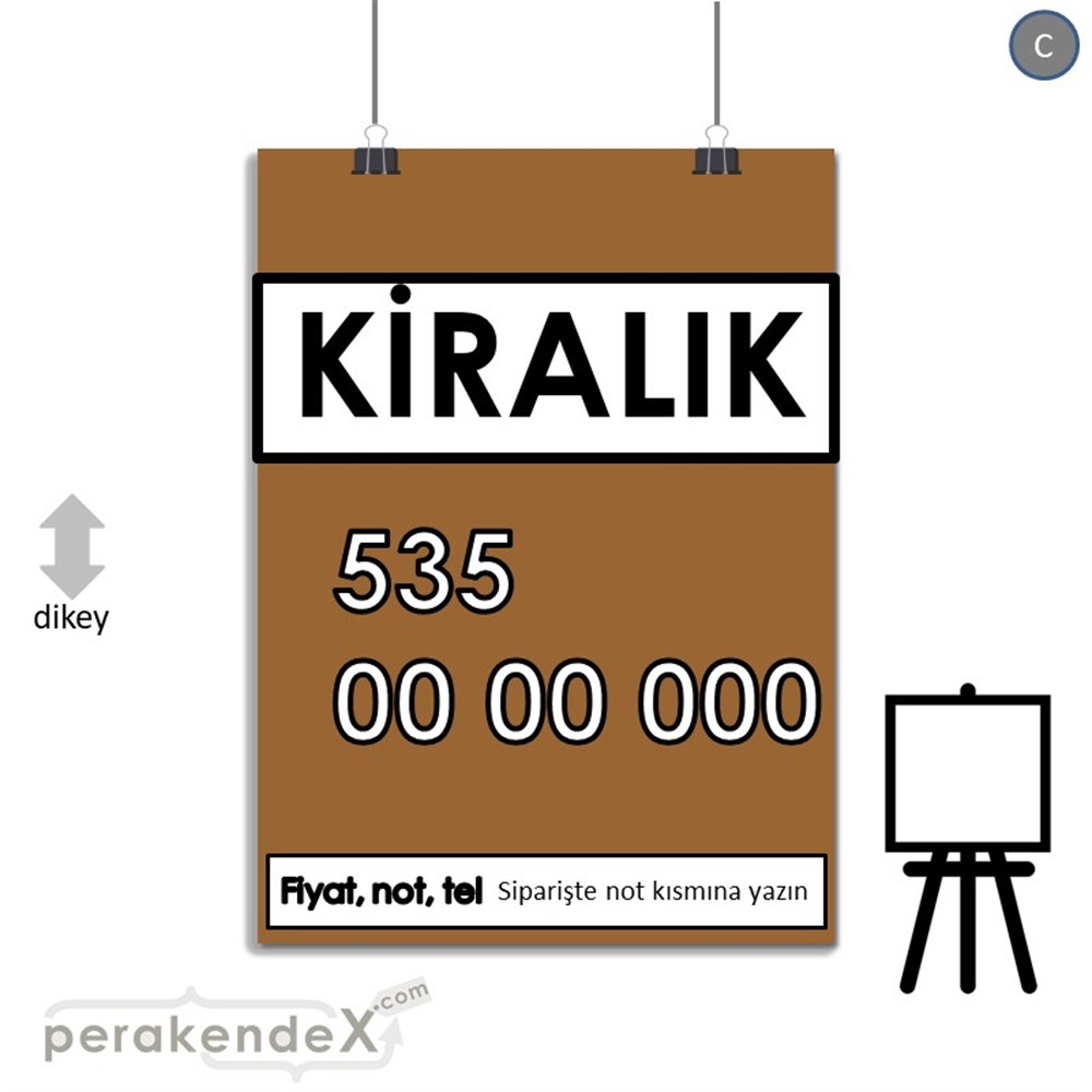Kiralık Yazısı 005 SERT PLASTİK POSTER,  AFİŞ -dikdörtgen,tek yön baskısert plastik poster,  afiş