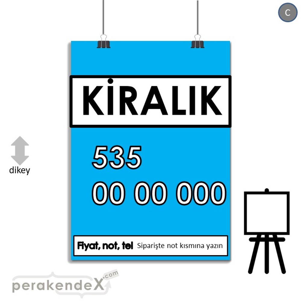 Kiralık Yazısı 005 SERT PLASTİK POSTER,  AFİŞ -dikdörtgen,tek yön baskısert plastik poster,  afiş