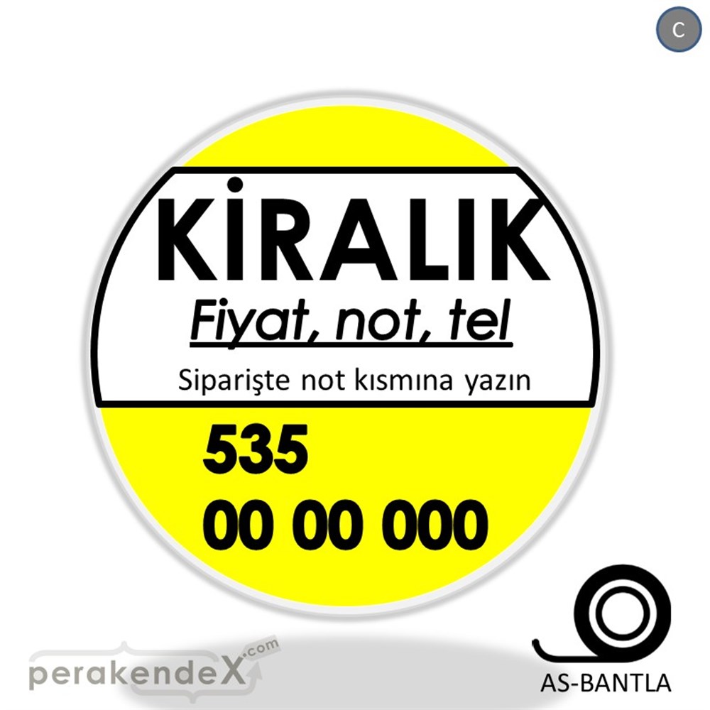 Kiralık Yazısı 005 SERT PLASTİK POSTER,  AFİŞ -oval,tek yön baskısert plastik poster,  afiş