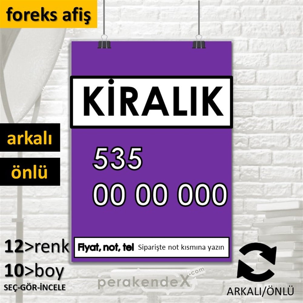 Kiralık Yazısı 005 SERT PLASTİK POSTER,  AFİŞ -dikdörtgen,çift yön baskısert plastik poster,  afiş