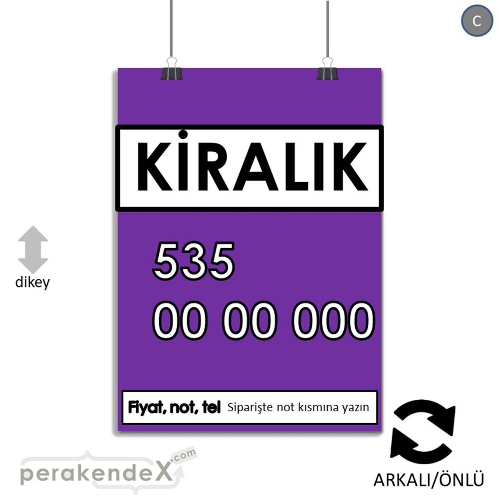 Kiralık Yazısı 005 SERT PLASTİK POSTER,  AFİŞ -dikdörtgen,çift yön baskısert plastik poster,  afiş