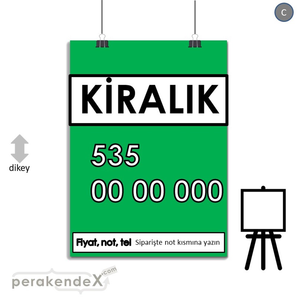 Kiralık Yazısı 005 SERT PLASTİK POSTER,  AFİŞ -dikdörtgen,tek yön baskısert plastik poster,  afiş