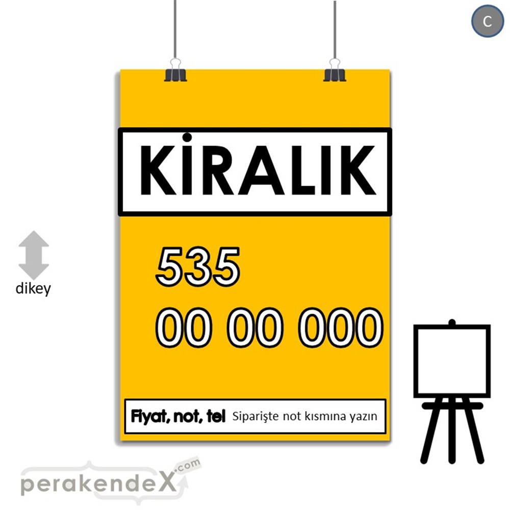 Kiralık Yazısı 005 SERT PLASTİK POSTER,  AFİŞ -dikdörtgen,tek yön baskısert plastik poster,  afiş
