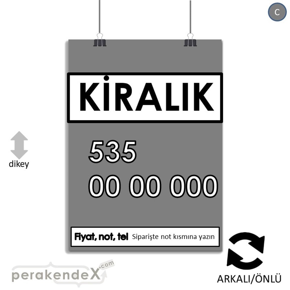 Kiralık Yazısı 005 SERT PLASTİK POSTER,  AFİŞ -dikdörtgen,çift yön baskısert plastik poster,  afiş