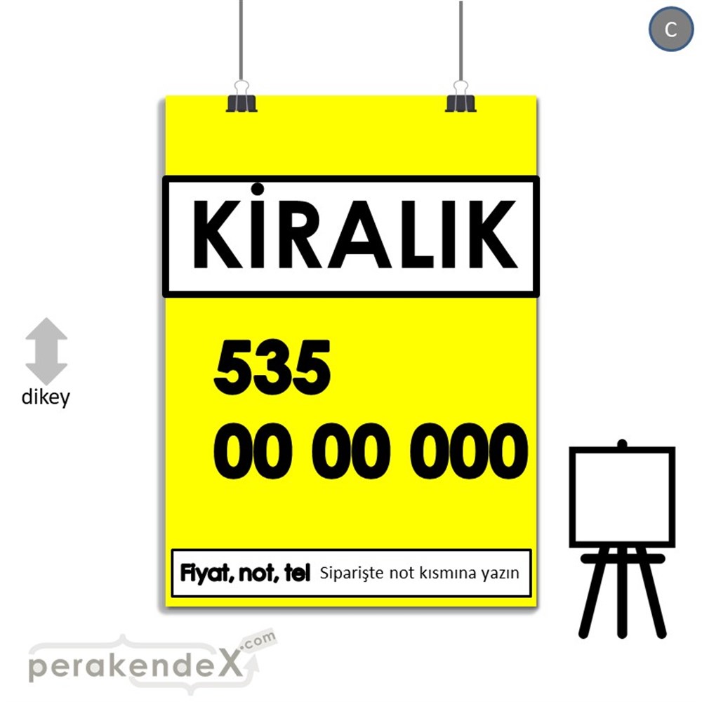 Kiralık Yazısı 005 SERT PLASTİK POSTER,  AFİŞ -dikdörtgen,tek yön baskısert plastik poster,  afiş