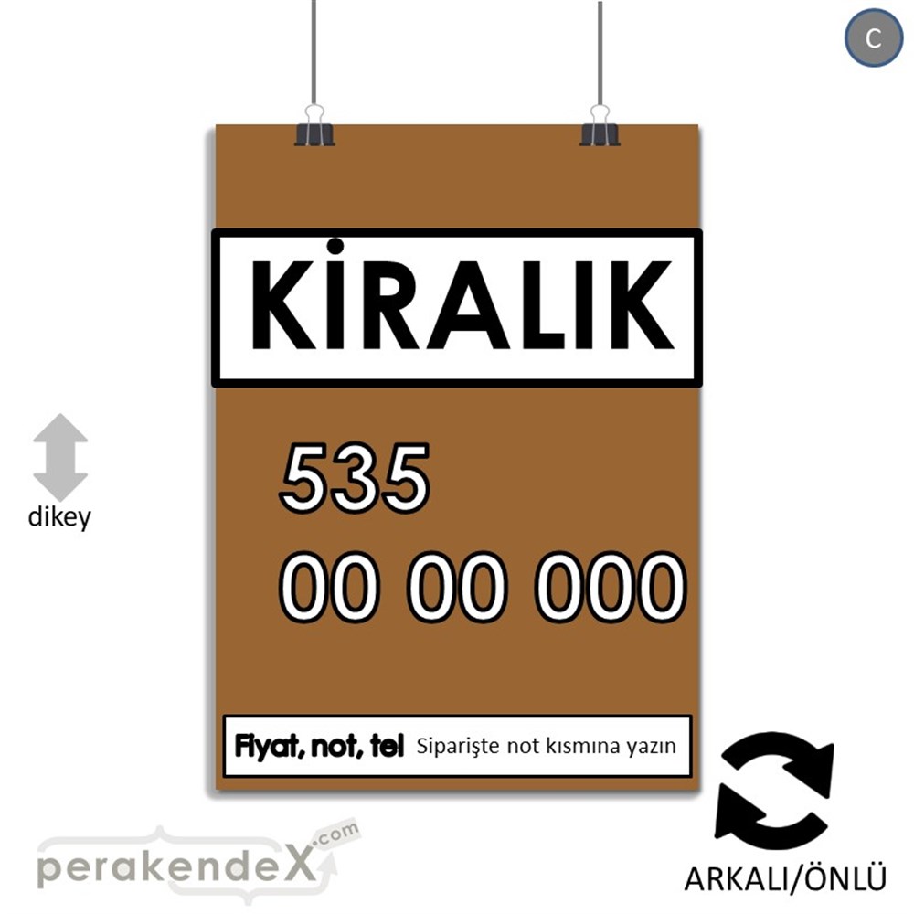 Kiralık Yazısı 005 SERT PLASTİK POSTER,  AFİŞ -dikdörtgen,çift yön baskısert plastik poster,  afiş