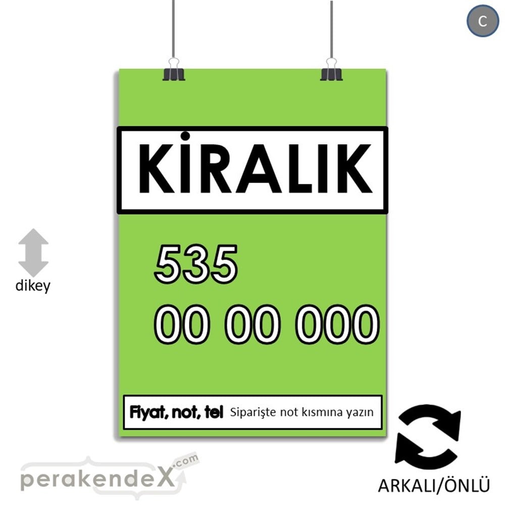 Kiralık Yazısı 005 SERT PLASTİK POSTER,  AFİŞ -dikdörtgen,çift yön baskısert plastik poster,  afiş