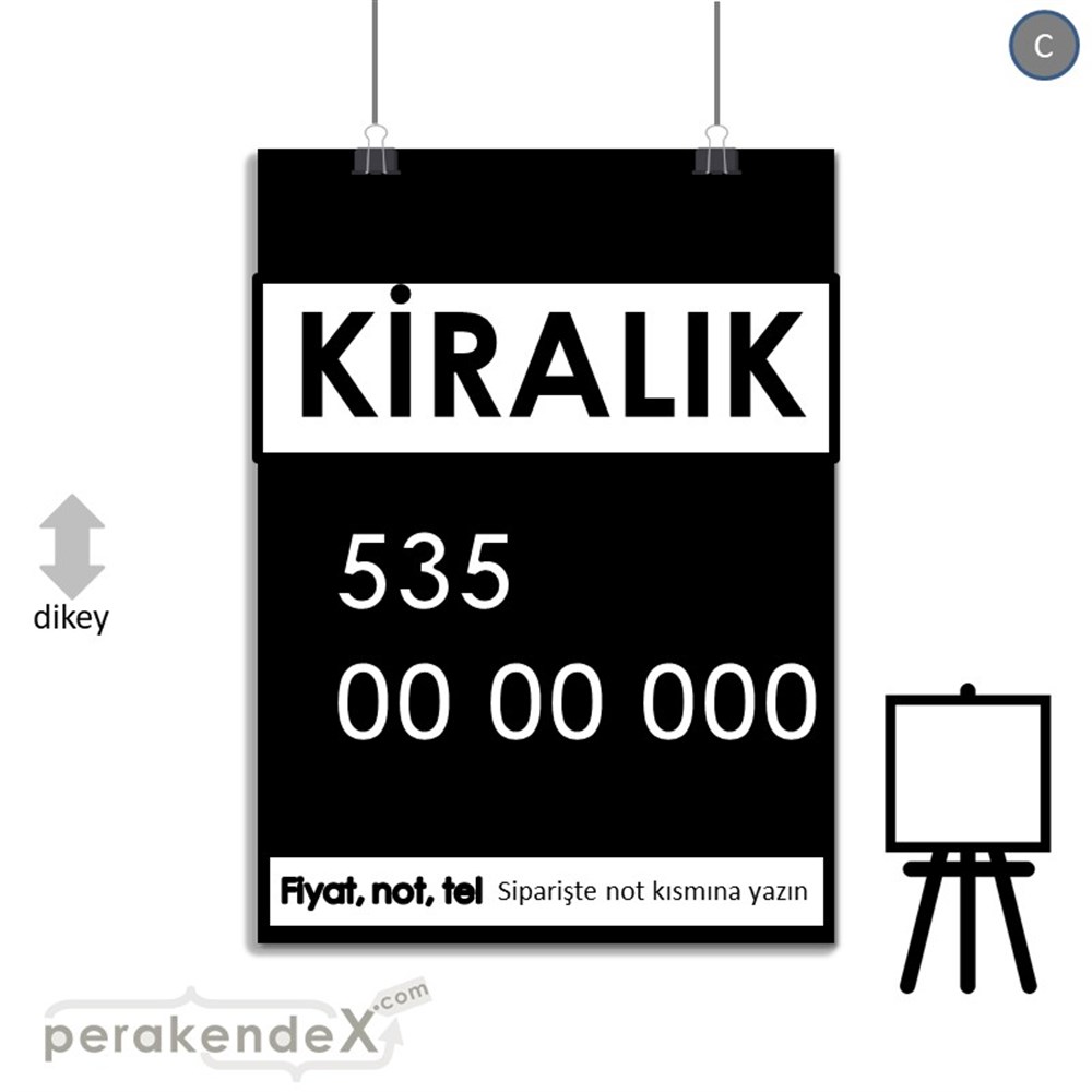 Kiralık Yazısı 005 SERT PLASTİK POSTER,  AFİŞ -dikdörtgen,tek yön baskısert plastik poster,  afiş
