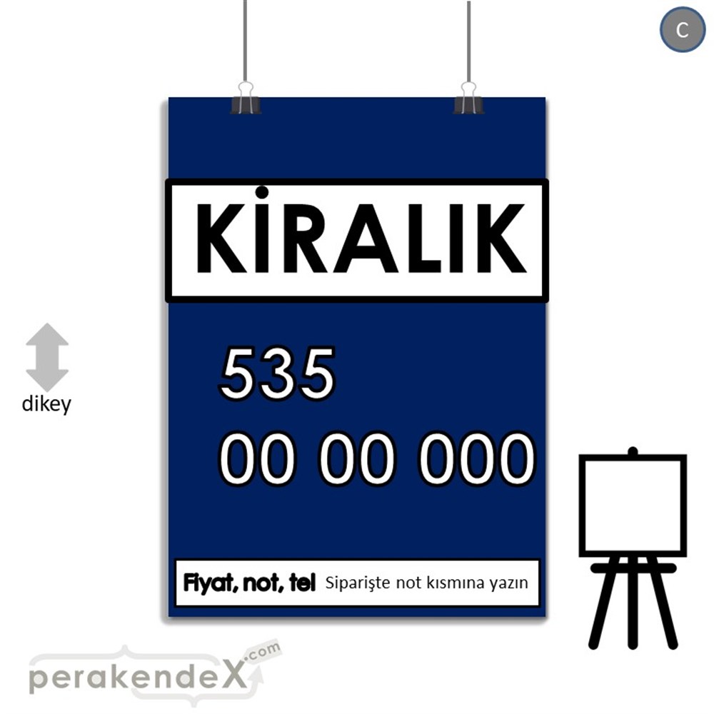 Kiralık Yazısı 005 SERT PLASTİK POSTER,  AFİŞ -dikdörtgen,tek yön baskısert plastik poster,  afiş