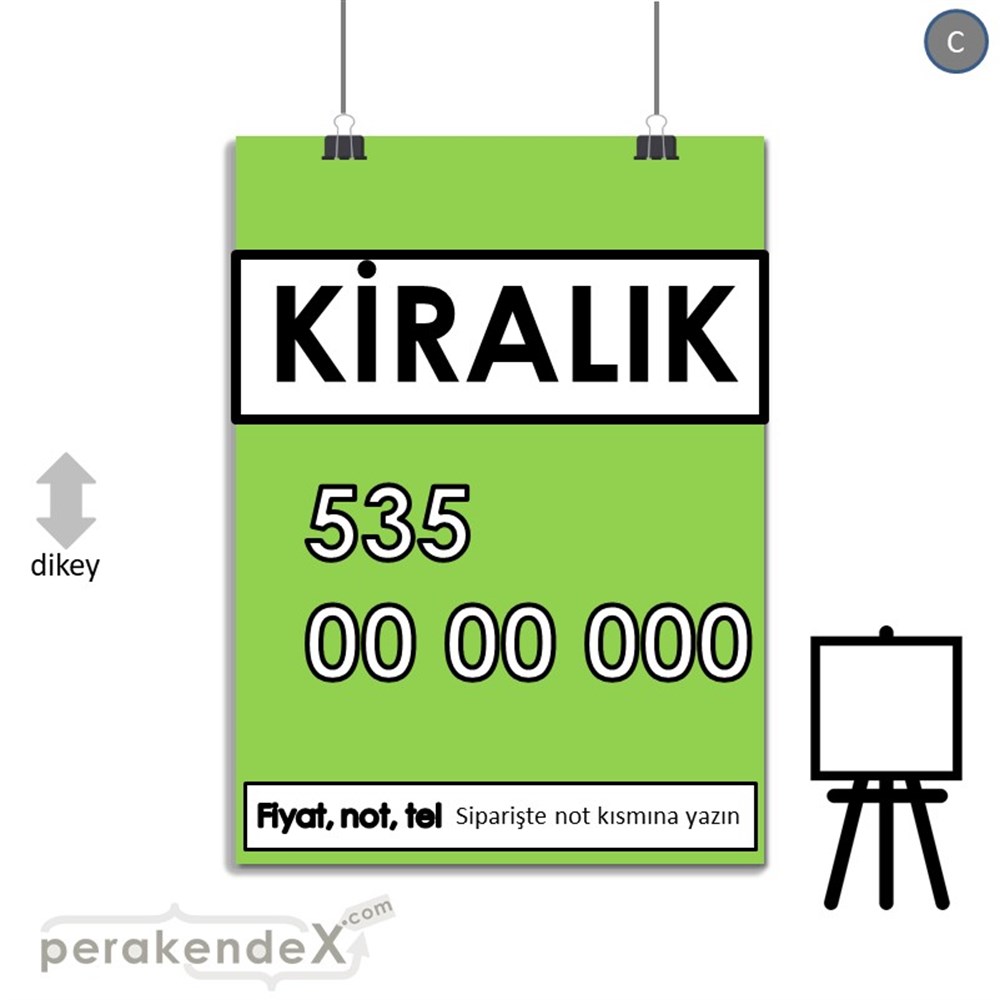 Kiralık Yazısı 005 SERT PLASTİK POSTER,  AFİŞ -dikdörtgen,tek yön baskısert plastik poster,  afiş