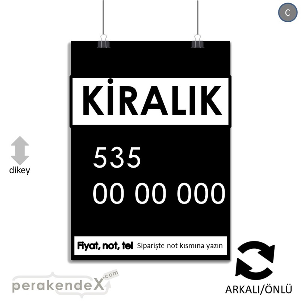 Kiralık Yazısı 005 SERT PLASTİK POSTER,  AFİŞ -dikdörtgen,çift yön baskısert plastik poster,  afiş