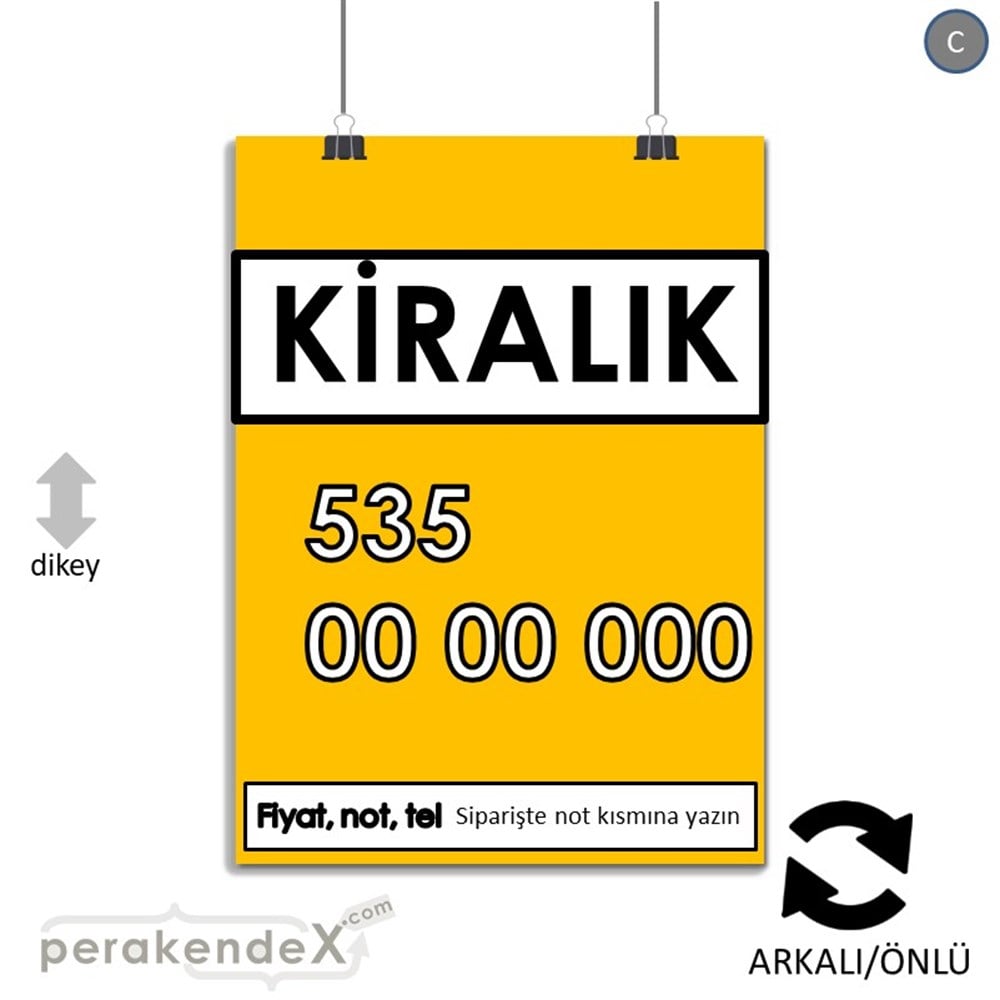 Kiralık Yazısı 005 SERT PLASTİK POSTER,  AFİŞ -dikdörtgen,çift yön baskısert plastik poster,  afiş