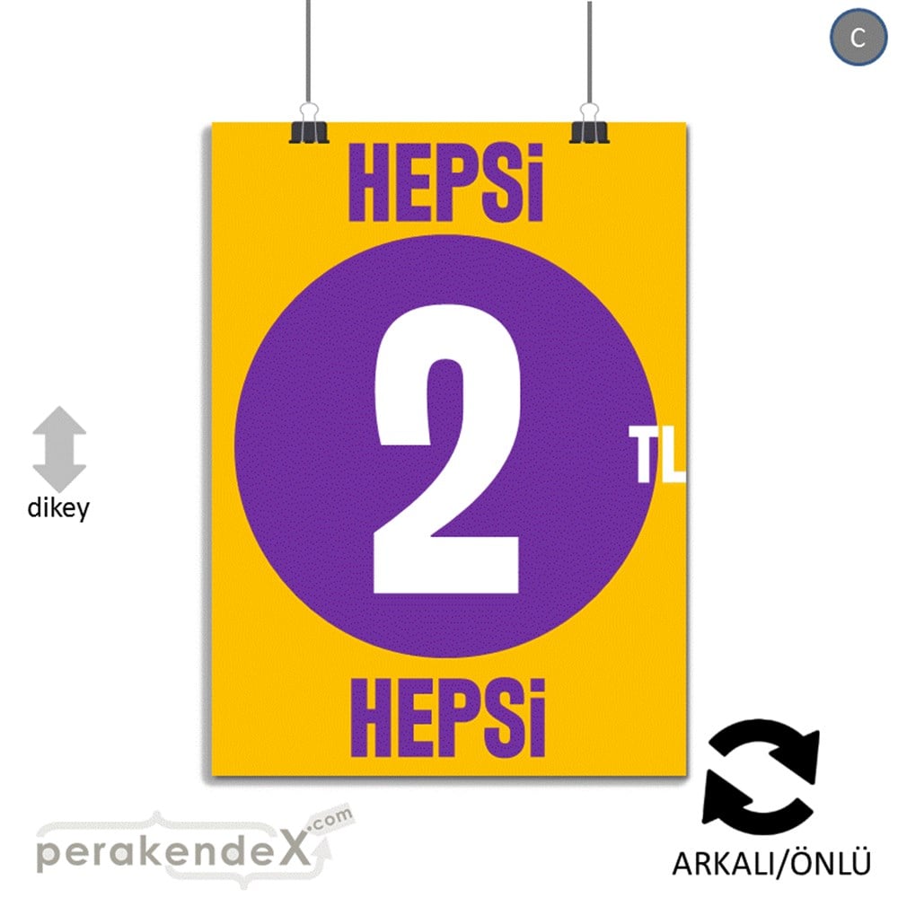 Ne Alırsan Hepsi 2 Tl SERT PLASTİK POSTER,  AFİŞ -dikdörtgen,çift yön baskı