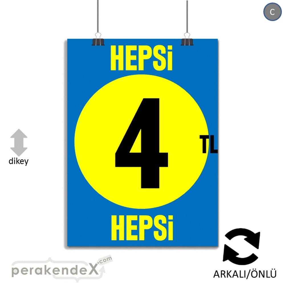 Ne Alırsan Hepsi 4 Tl SERT PLASTİK POSTER,  AFİŞ -dikdörtgen,çift yön baskı