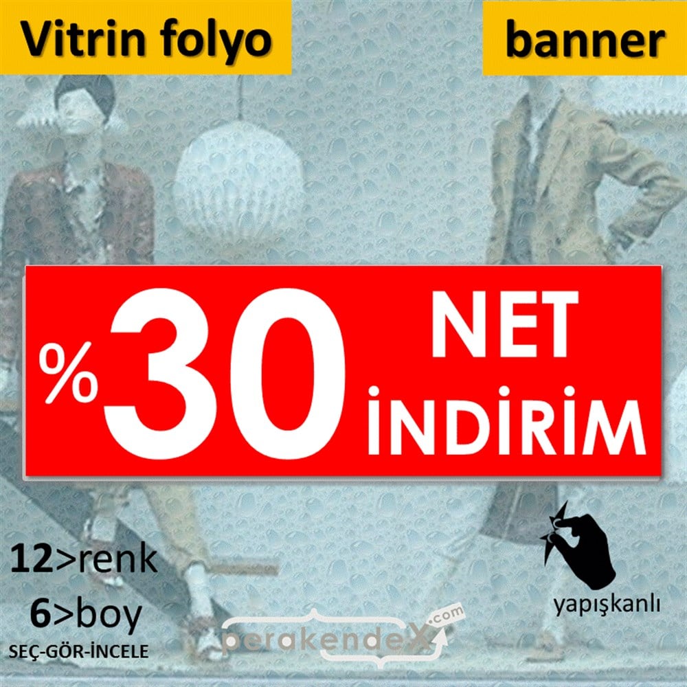 Net İndirim %30 VİTRİN, CAM FOLYO,  VİNİL (BANNER) -dikdörtgen,tek yön baskı