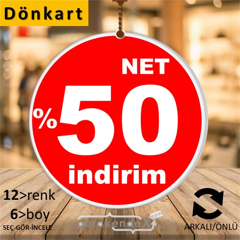 net yüzde 50 indirim DÖNKARTI -oval,çift yön baskı