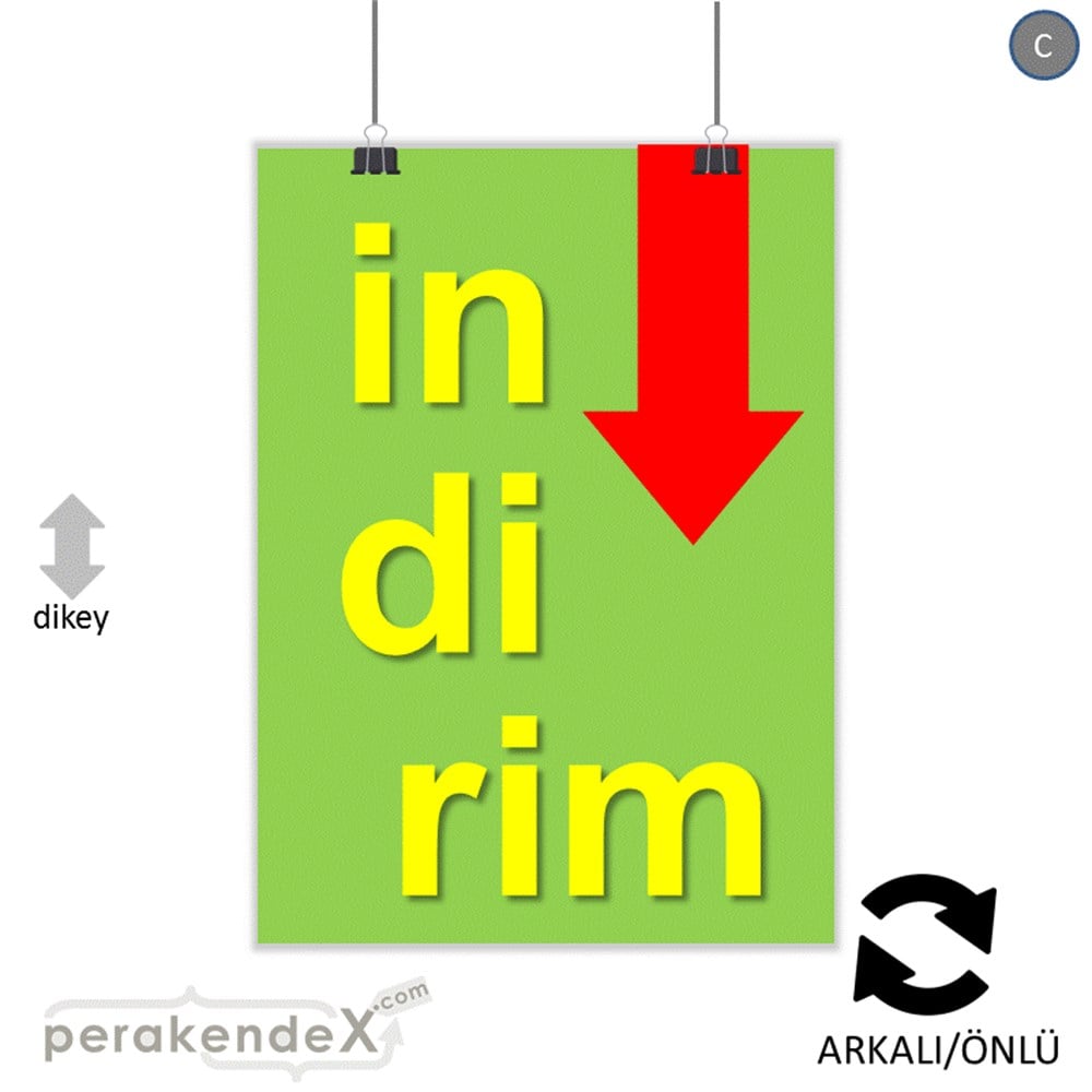 oklu>heceli indirim SERT PLASTİK POSTER -dikdörtgen,çift yön baskı