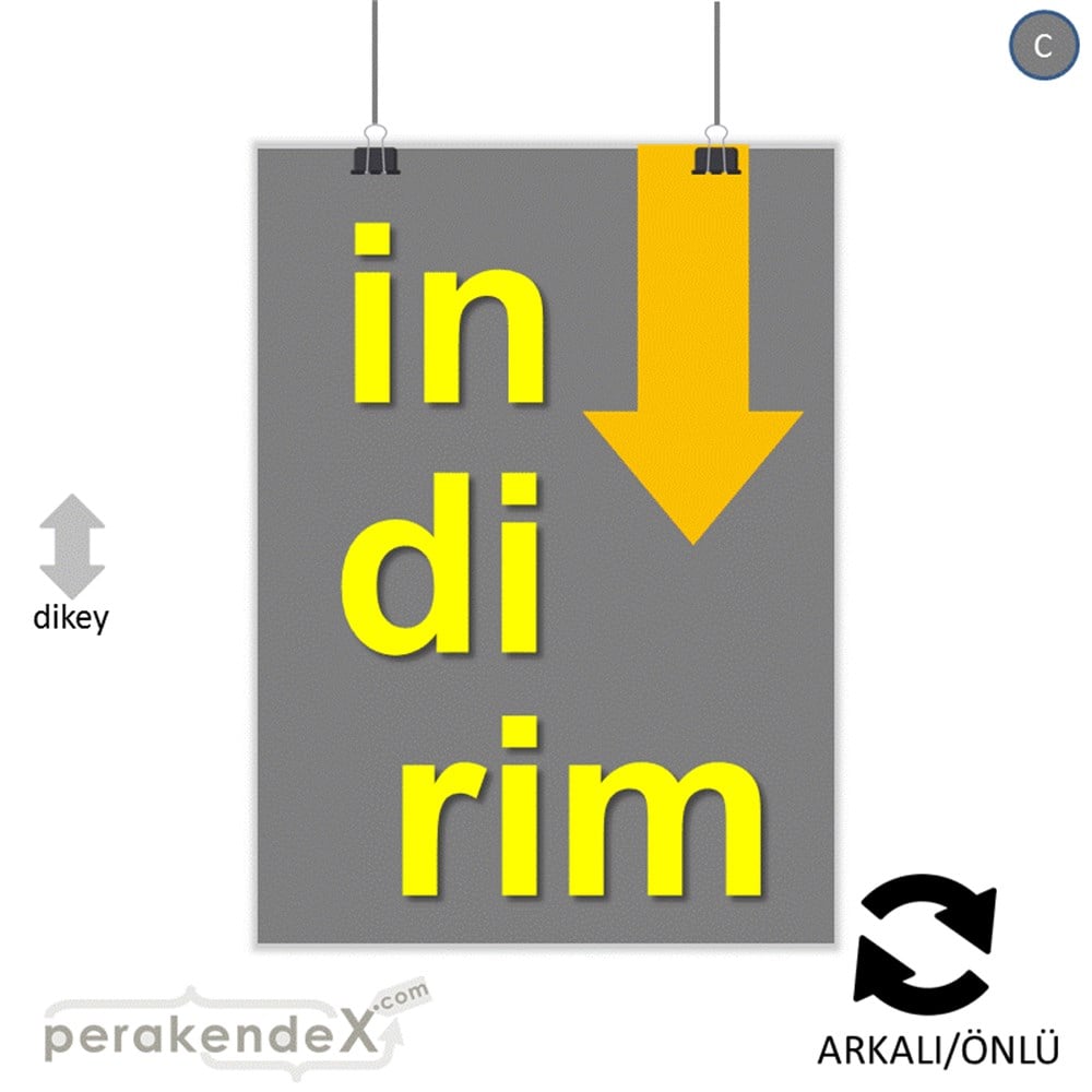 oklu>heceli indirim SERT PLASTİK POSTER -dikdörtgen,çift yön baskı