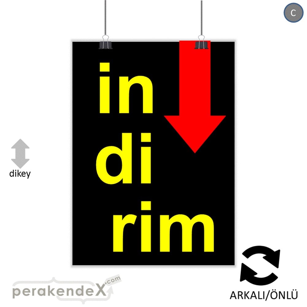 oklu>heceli indirim SERT PLASTİK POSTER -dikdörtgen,çift yön baskı