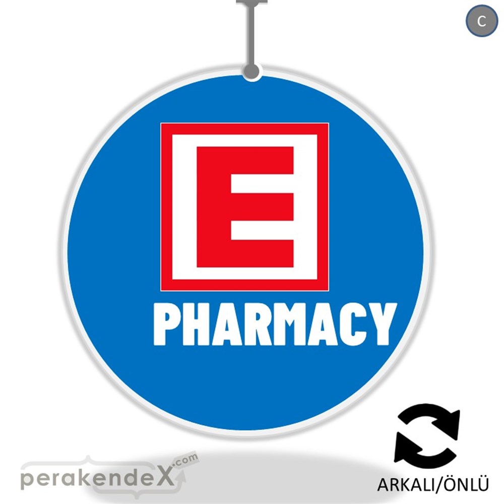 Pharmacy Yazısı DÖNKART -oval,çift yön baskıdön-kart