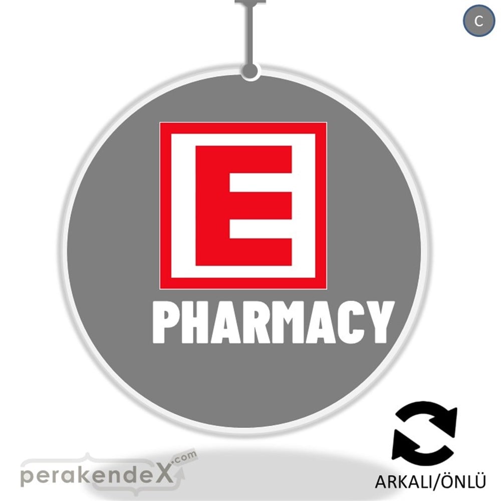 Pharmacy Yazısı DÖNKART -oval,çift yön baskıdön-kart