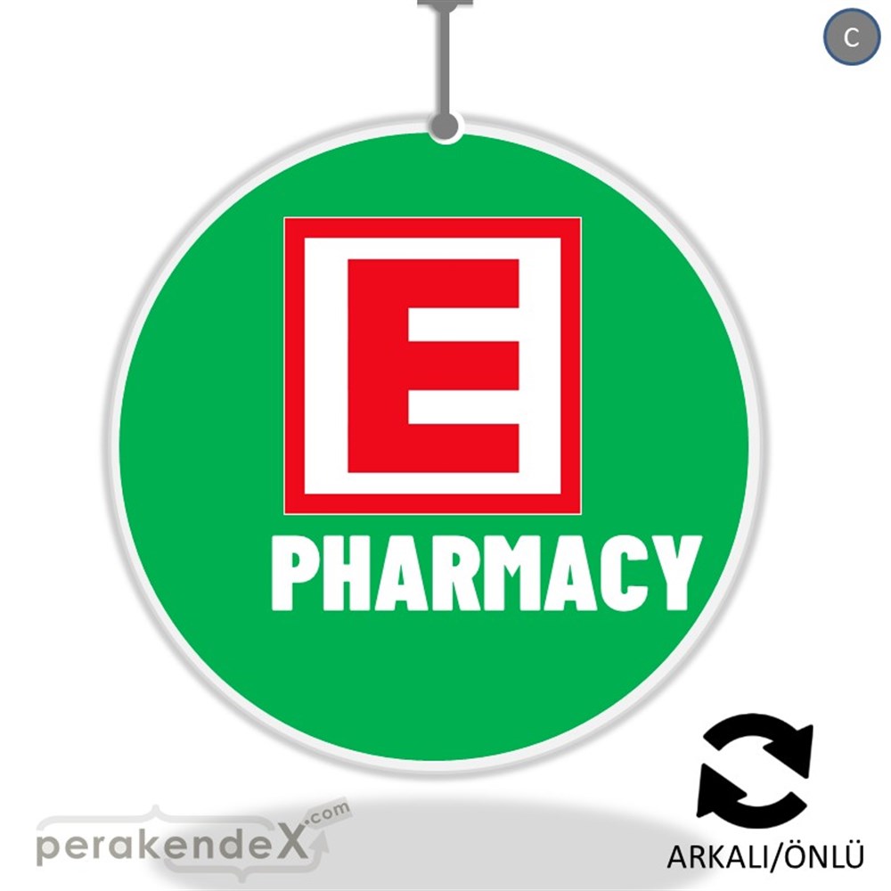 Pharmacy Yazısı DÖNKART -oval,çift yön baskıdön-kart