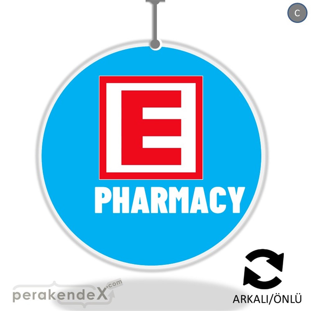 Pharmacy Yazısı DÖNKART -oval,çift yön baskıdön-kart