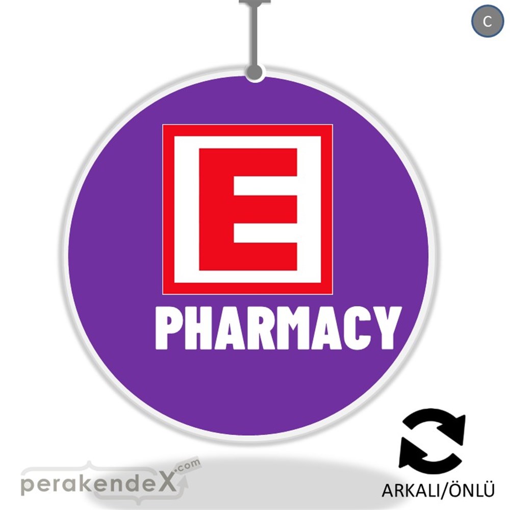 Pharmacy Yazısı DÖNKART -oval,çift yön baskıdön-kart