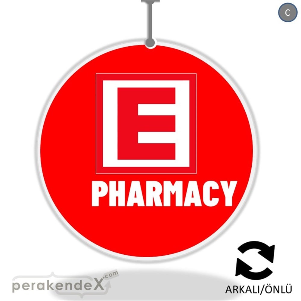 Pharmacy Yazısı DÖNKART -oval,çift yön baskıdön-kart